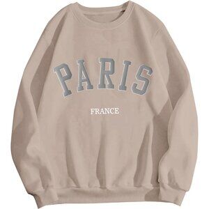 ⚡Women Brown Paris Imported Graphic Crewneck Long Sleeve Pullover Sweatshirt